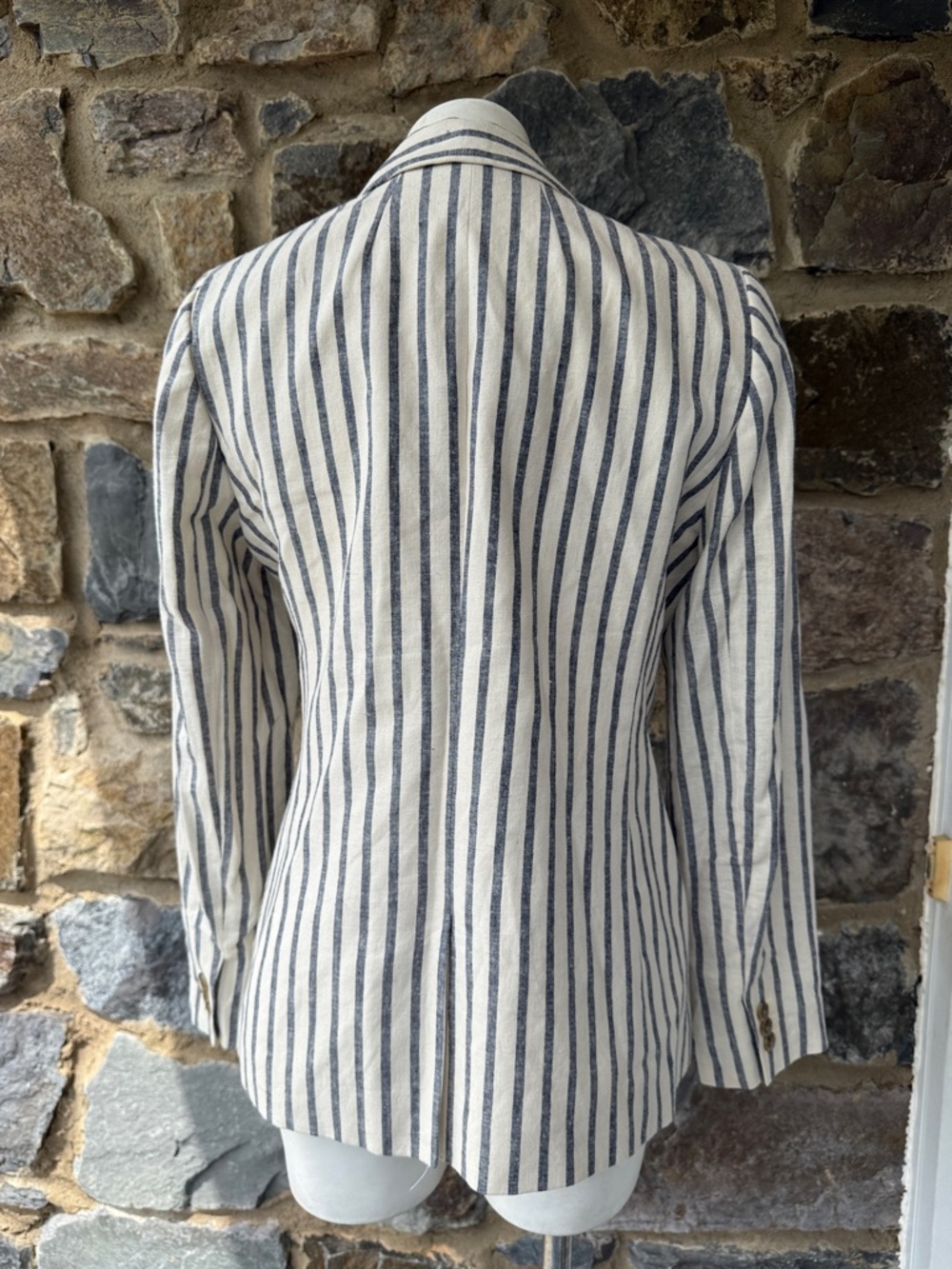 J. Crew Factory Striped Linen-Cotton 'Holland' Blazer in Blue & White Size 12 - Picture 4 of 8
